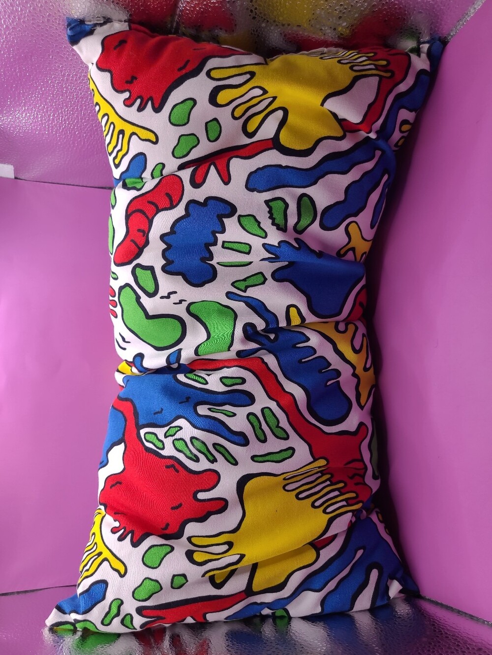 Ikea AVSIKTLIG Bolster Pillow Abstract Print Primary Colors 2-Sided EUC